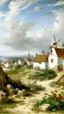 Placeholder: A white village with windmills painted by Gustave Courbet