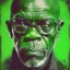 Placeholder: Samuel l jackson, green filter abstract face portriat norman rockwell transformation painting, soft brush