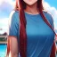 Placeholder: red long haired woman, casual clotting, realistic, HD4k, watery cloud background, close up shot,
