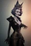 Placeholder: Marlene Dietrich as evil queen in black leather, leather, busty, cleavage, angry, stern look. character design by cory loftis, fenghua zhong, ryohei hase, ismail inceoglu and ruan jia. unreal engine 5, artistic lighting, highly detailed, photorealistic, fantasy