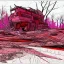 Placeholder:  line Art coloured, destroyed, post apocalyptic, darkred tones,