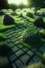 Placeholder: brilliant raytraced stone labyrinth with green grass, 4k, nvidia graphics, volumetric light, depth of field, autumn