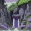 Placeholder: A violet Eastern temple near a gorge with portals painted by Hashimoto Gaho