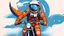 Placeholder: Create a visually stunning high tech image with blue and orange of an astronaut riding on the back of a giant fox