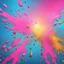 Placeholder: Hyper Realistic Sky-Blue, Pink, Golden, Silver Multicolor Pain-Splatter with glowing-embers Background