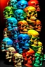 Placeholder: a stack of 1000 anatomically correct cartoonish skulls, vivid colors, dark comedy, well lit, high detail, photorealistic