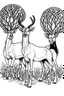 Placeholder: Outline art, antelopes standing in the bush, full body, cartoon style, black and white, low detail, no shading, --ar 9:11