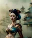 Placeholder: Ultra realistic, steampunk party scene. Geisha Asian woman with tiger, waist up view, smoke, happy, color fog, people background, highly detailed, concept art, unreal engine 5, god rays, ray tracing, RTX, lumen lighting, ultra detail, volumetric lighting, 3d, finely drawn, high definition, high resolution.