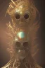 Placeholder: black male African alien, cracks in the voodoo head, wicked, diamond eyes, crown, blood, 8k, finely detailed, photo realistic, Boris Vallejo style turquoise skull head gold dragon space alien rain skeleton gold tooth silver helmet silver space suit spaceships