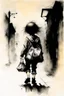 Placeholder: The nightmare small child having a bag pack walks in the streets, with his girl friend illustration by Stephen Gammell