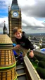 Placeholder: A British kid doing the griddy on top of big ben