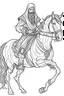 Placeholder: The headless horseman. Outline, sketch style, only use outline, mandala style, clean line art, white background, no shadows, no clear wall, coloring page.