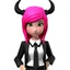 Placeholder: ROBLOX woman character pink hair with horns with white t-shirt and black tie