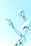 Placeholder: Draw robot arm with slender flexible structure and flexible joint. The three-dimensional structure in the figure needs to be filled with color, and the background uses the light blue sky composition.