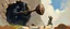 Placeholder: catapult on a stick, oil and airbrush, epic fantasy illustration, black giant throwing stone sculpture into wall