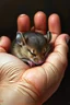 Placeholder: Bosch paint style in oil painting style of a mouse peacefully sleeping in a open hand , The mouse’s fur harmonizes with the scene, that blend with the warmth of the hands , contrasting with natural hands skin