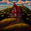 Placeholder: a painting of a house on a hill, a pointillism painting by Sylvia Wishart, deviantart, kinetic pointillism, detailed painting, whimsical, storybook illustration