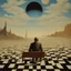 Placeholder: person alone in planet,cover art, surrealist painting called 'today I am thinking about time by dali and picasso and magritte and Breughel