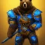 Placeholder: An angry bear warrior in blue and gold armor, background of Inka jungle, high detail, smooth, realistic, digital illustration, Artstation, artgerm,