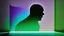 Placeholder: shadow made of different colors of a person looking for information on a large screen