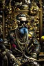 Placeholder: Artistic photo in the audacious style of Jill Greenberg, of man with a luxurious and striking style, abundance of jewelry, oversized square one-piece sunglasses,black beard, prints, extravagant, baroque scene , impasto style with thick textured strokes