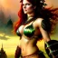 Placeholder: portrait 'beautiful Sexy Busty RedSonja',braided long hair,horned helmet, celtic tattoed,crystal clear green eyes,painting by gaston bussiere, greg rutkowski, yoji shinkawa, yoshitaka amano, tsutomu nihei, donato giancola, tim hildebrandt, oil on canvas, cinematic composition, extreme detail,fit full head inside picture,32k