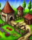 Placeholder: medieval fantasy village with flowers rpg art