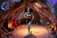Placeholder: make a video pretty crystal cave covered with jewells and CIFI jewell lights and miniature city buildings and miniature people and streets, a beautiful fashion model lady with cute,curvy hair,makeup, in pretty sports suit is running inside cave ,dynamic camera fallow her inside cave capturing full body, dynamic lights.