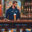 Placeholder: A full-length guy. Dressed in an Adidas tracksuit. It stands in the middle of the bar. On his hand is a gold watch. He holds a bat in his left hand. In the other hand he holds a glass of whiskey. Russian bar. The bar is trashed., Mysterious, high detail, correct shapes of the face and body, correct shape of the hands, 8k