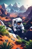 Placeholder: (((close midshot))), (((low poly art:2))), (astronaut), ultra-detailed illustration of an environment on a dangerous:1.2 exotic planet with plants and wild (animals:1.5), (vast open world), astroneer inspired, highest quality, no lines, no outlines candid photography. by Lekrot