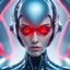 Placeholder: create a a close up of a person with red eyes, inspired by Yanjun Cheng, afrofuturism, android body, futuristic shapes, vektroid album cover, glowing porcelain skin, singularity sculpted, etsy, alexey egorov, virtual self, flora borsi, futuristic clothing and helmet, made of glowing oil, glass skin