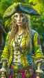 Placeholder: full-body beautiful woman, caribbean pirate suit, watercolor painting, perfect statuary body elegant facial features perfect eyes flawless eyes perfect hands, insanely detailed digital illustration by Carne Griffiths, 8k resolution concept art, a masterpiece trending on artstation Unreal Engine 5, deep color daz 3d render