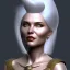 Placeholder: xena, 60 years old white hair, formal dress smiling