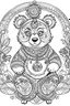 Placeholder: Outline art for coloring page, GYPSY HAPPY TEDDY BEAR, coloring page, white background, Sketch style, only use outline, clean line art, white background, no shadows, no shading, no color, clear