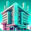 Placeholder: cyberpunk retro futuristic hospital building with cross sign for comics