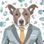 Placeholder: make one realistic business dog that is made of shapes and has a suit on looks a little like crystals with arms mindst 2048 x 1152 pixels og højst 6 MB