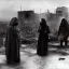 Placeholder: women, faces covered in black masks, ragged clothes, holding flag, realistic, Life Magazine photgraphy, war-torn, destroyed city in the background, 8k resolution, hyperrealistic, detailed matte painting, b&w, dynamic lighting, war, anarchy, terrorists, George Grie, Ben Goossens, brian froud, howard lyon, selina french