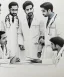 Placeholder: Pencil sketch of Four doctors are discussing ، on lined paper