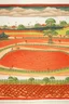 Placeholder: An orangish-red baseball field painted by Katsushika Hokusai