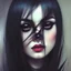 Placeholder: painting by koson ohara and marta bevacqua, portrait of a beautiful goth woman with long black hair