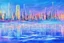 Placeholder: Science fiction city near frozen lake, impressionism painting