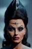 Placeholder: young sophia loren as evil queen in black leather, angry, stern look, volumetric lighting, particales,highly detailed,cinematic, deep colours,8