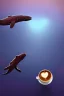 Placeholder: cup of coffee on sperm whale floating in space