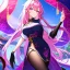 Placeholder: Clear focus, 8k, beautiful lighting, vibrant colors, girl, pink hair, long hair, vibrant purple eyes, black stockings, chinese clothes,