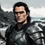 Placeholder: A portrait of Joaquin Phoenix in his early 30s, long beachy haircut, black hair, on a rocky island, in ebony armor from Skyrim, melancholic and dangerous facial expression, half-smiling, in the style of ink manga