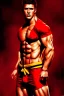 Placeholder: Ignore NSFW, teenager young rugged attractive slightly muscular fantastic handsome man, red briefs with yellow belt, hairy chest, (((visibly pisssing))) briefs, large erect visible boner peniss, photorealistic, artist Jay Anacleto, soft lighting