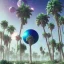 Placeholder: 1980's aesthetic vaporwave palm trees with spheres and ufo