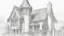 Placeholder: outline pencil sketch of a Gothic house, tall crooked chimney, and roof