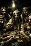 Placeholder: Jesus and some pirates friends smoking and playing cards, davinci. Surreal. Agony face, smile, pain scream. Fish eye lense camera.