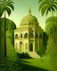 Placeholder: A pale lime green castle in morning light designed in ancient Egyptian hieroglyphics painted by Henri Rousseau